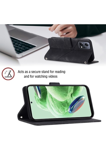 Xiaomi Redmi Için Pu Deri Cüzdan Flip Kılıf Not 12 5g (Çin)/(Hindistan)/(Global)/poco X5 5g, Baskılı Çizgiler Stand Crossbody Telefon Kapak Black (Yurt Dışından) fiyatları
