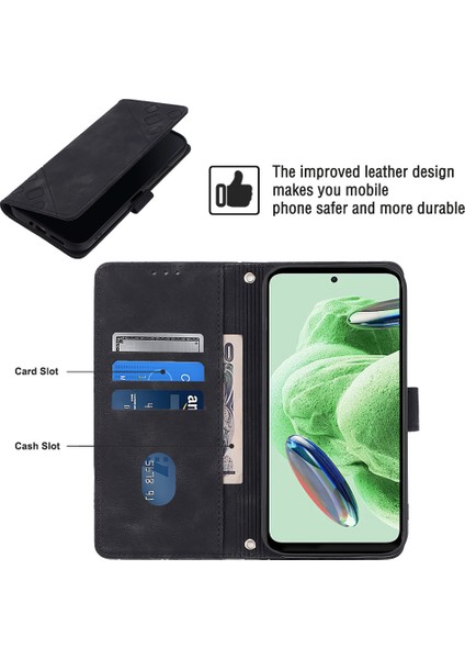 Xiaomi Redmi Için Pu Deri Cüzdan Flip Kılıf Not 12 5g (Çin)/(Hindistan)/(Global)/poco X5 5g, Baskılı Çizgiler Stand Crossbody Telefon Kapak Black (Yurt Dışından) indirimleri