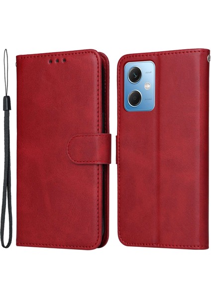 Xiaomi Redmi Için Not 12 5g (Global)/(Hindistan)/(Çin)/poco X5 5g Pu Deri Buzağı Doku Telefon Kapağı Folio Flip Cüzdan Stand Telefon Kılıfı Kayış-Red ile (Yurt Dışından)
