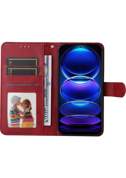 Xiaomi Redmi Için Not 12 5g (Global)/(Hindistan)/(Çin)/poco X5 5g Pu Deri Buzağı Doku Telefon Kapağı Folio Flip Cüzdan Stand Telefon Kılıfı Kayış-Red ile (Yurt Dışından)