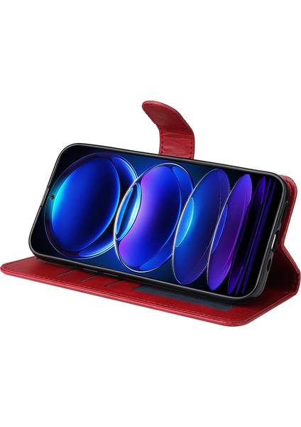 Xiaomi Redmi Için Not 12 5g (Global)/(Hindistan)/(Çin)/poco X5 5g Pu Deri Buzağı Doku Telefon Kapağı Folio Flip Cüzdan Stand Telefon Kılıfı Kayış-Red ile (Yurt Dışından)