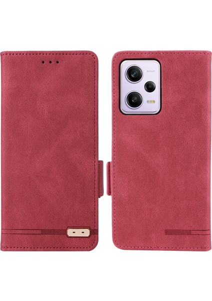 Xiaomi Redmi Için Note 12 Pro 5g/note 12 Pro Speed ​​5g/poco X5 Pro 5g Pu Deri Anti-Drop Kasa Donanım Dekoru Çift Manyetik Toka Cüzdan Stand Telefon Kapak Çizgisi (Yurt Dışından)