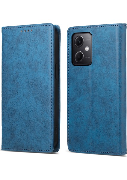 Xiaomi Redmi Için Df-05 Not 12 5g (Çin)/(Hindistan)/(Global)/poco X5 5g Retro Deri Telefon Kılıfı Rfıd Engelleme Stand Cüzdan Kapak Mavisi (Yurt Dışından)
