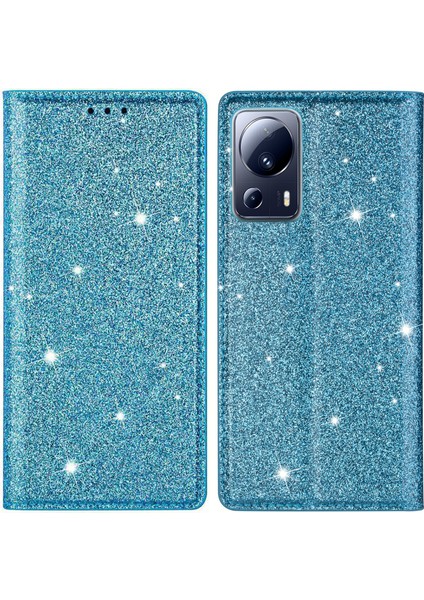Xiaomi 13 Lite/civi 2 5g Pu Deri Glitter Telefon Kılıfı Stand Cep Telefonu Kart Tutucu Mavisi (Yurt Dışından)