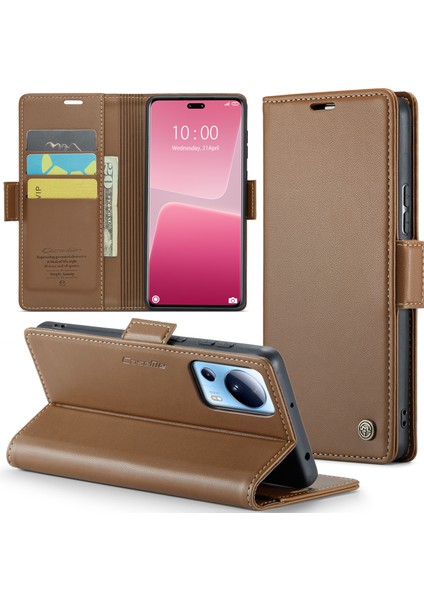Xiaomi 13 Lite/civi 2 5g Anti-Çizelge Telefon Kılıfı Rfıd Engelleme Pu Deri Flip Cover-Brown (Yurt Dışından)