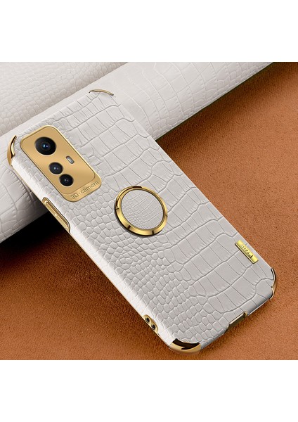 Xiaomi Redmi Için Note 12S 4g Timsah Doku Kickstand Telefon Kasası 6d Elektrok Burunlu Pu Deri+Tpu Kapak-Beyaz (Yurt Dışından)