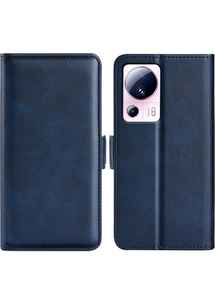 Xiaomi Için 13 Lite/civi 2 5g Buzağı Dokusu Cep Telefonu Kapak Standı Cüzdan Pu Deri Telefon Kılıf Mavisi (Yurt Dışından)