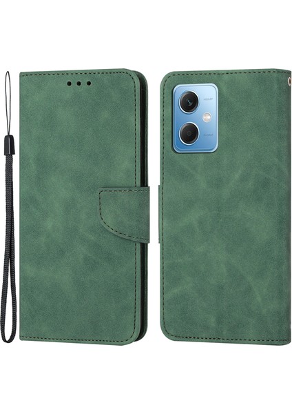 Xiaomi Redmi Için Note 12 5g (Global)/(Hindistan)/(Çin)/poco X5 5g Düz Renkli Deri Telefon Kasası Cüzdan Standı Anti-Damla Kapak Yeşili (Yurt Dışından)