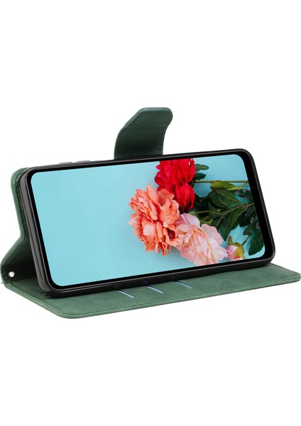 Xiaomi Redmi Için Note 12 5g (Global)/(Hindistan)/(Çin)/poco X5 5g Düz Renkli Deri Telefon Kasası Cüzdan Standı Anti-Damla Kapak Yeşili (Yurt Dışından)