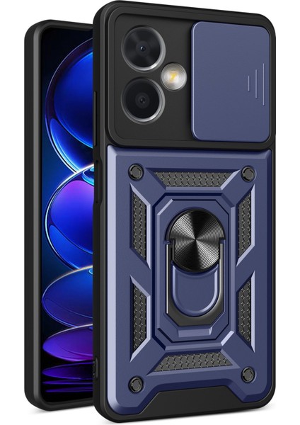 Xiaomi Redmi Için Telefon Kılıfı Not 12 5g (Çin), Pc+Tpu Koruyucu Arka Kapak Slayt Kamera Koruyucu ve Yüzük Kickstand-Mavi (Yurt Dışından)