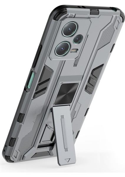 Xiaomi Redmi Için Anti-Fall Telefon Kapağı Note 12 5g (Hindistan)/poco X5 5g, Sert Pc Yumuşak Tpu Koruyucu Telefon Kasası Kickstand-Grey (Yurt Dışından) modelleri