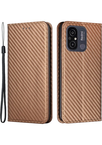 Xiaomi Redmi Için Manyetik Telefon Kapağı 12C 4g Şok Geçirmez Pu Deri Cep Telefon Kılıfı Stand Cüzdan-Brown (Yurt Dışından)
