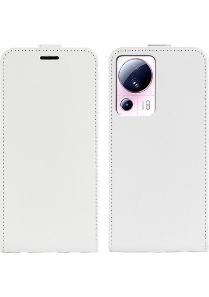 Xiaomi Için 13 Lite/civi 2 5g Kart Tutucu Dikey Flip Telefon Kılıfı Çılgın At Dokusu Pu Deri Kapak-Beyaz (Yurt Dışından)