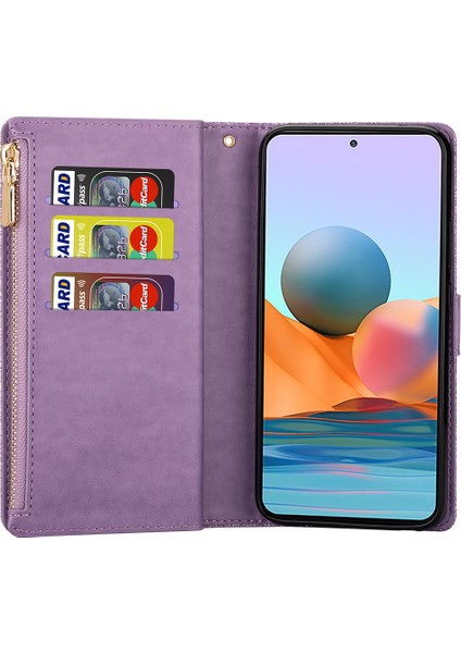 Xiaomi 13 Lite/civi 2 5g Fermuarlı Cüzdan Deri Telefon Kasası Standı Lazer Oyma Işıltılı Telefon Örtüsü Kayış-Mor ile (Yurt Dışından) fiyatları