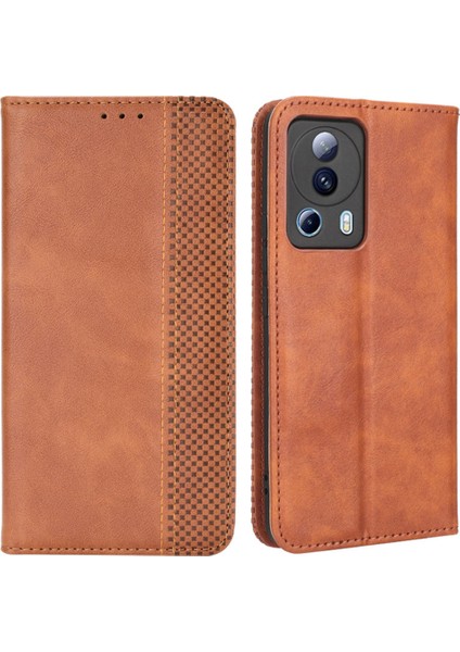 Xiaomi Civi 2 5g/12 Lite Ne 5g/13 Lite Pu Deri Cüzdan Retro Doku Telefon Kılıfı Baskılı Desen Manyetik Otomatik Kapanış Telefon Kabuk-Kahverengi (Yurt Dışından)