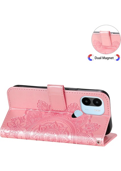 Xiaomi Için Redmi A1+ 4g/a2+ 4g/poco C50 4g (Parmak Izi Deliği Ile) Baskılı Çiçek Manyetik Kapanma Pu Deri Kılıf Cüzdanı Tam Koruma Flip Telefonu Kayış Pembe (Yurt Dışından)