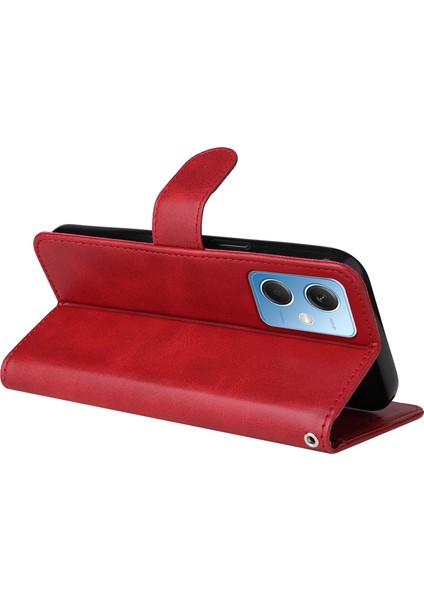 Xiaomi Redmi Için Not 12 5g (Global)/(Hindistan)/(Çin)/poco X5 5g Pu Deri Buzağı Doku Telefon Kapağı Folio Flip Cüzdan Stand Telefon Kılıfı Kayış-Red ile (Yurt Dışından)