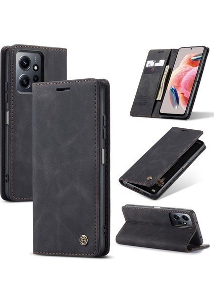 Xiaomi Için Redmi Note 12 4g Pu Deri Telefon Stand Vakası Önleme Önleyici Cüzdan Kapak Black (Yurt Dışından)