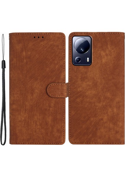 Xiaomi Için 13 Lite/civi 2 5g Düz Renkli Deri Cüzdan Kapağı Cilt Dokunma Stand Cep Telefonu Kahverengi (Yurt Dışından)