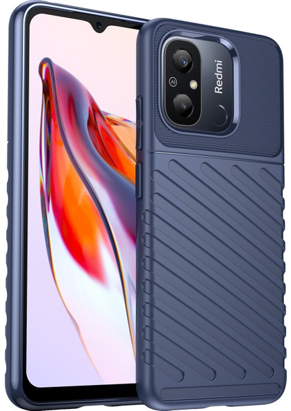 Xiaomi Redmi 12C Için 4g Thunder Serisi Kalınlaştırılmış Tpu Telefon Kılıfı Twill Doku Kayma Önleyici Telefon Kapak Mavisi (Yurt Dışından)