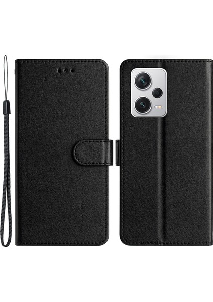 Xiaomi Redmi Için Note 12 5g (Çin)/(Hindistan)/(Global)/poco X5 5g Cüzdan Telefon Kılıfı Ipek Doku Stand Deri Deri Kapak Black (Yurt Dışından)