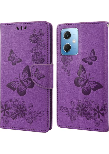 Xiaomi Redmi Için Note 12 5g (Global)/(Hindistan)/(Çin)/poco X5 5g Telefon Deri Kılıf Cüzdan Stand Kelebekleri Çiçek Baskı Kapak-Etrafı (Yurt Dışından)