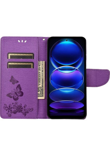 Xiaomi Redmi Için Note 12 5g (Global)/(Hindistan)/(Çin)/poco X5 5g Telefon Deri Kılıf Cüzdan Stand Kelebekleri Çiçek Baskı Kapak-Etrafı (Yurt Dışından)