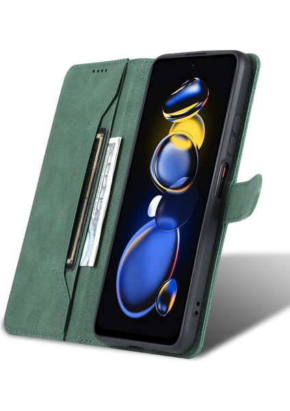 Xiaomi Redmi Için Telefon Kılıfı Not 11T Pro 5g/not 11T Pro+ 5g/poco X4 Gt 5g/redmi K50I 5g, Damla Geçirmez Pu Deri Flip Cüzdan Kapağı Stand Yeşili (Yurt Dışından)