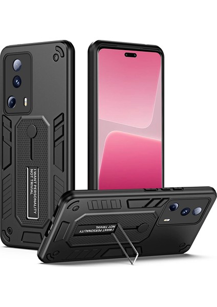 Xiaomi 13 Lite/civi 2 5g Gizli Kickstand Kapak Silikon Halka Kayışı Tpu+Pc Mobile Case Black (Yurt Dışından)