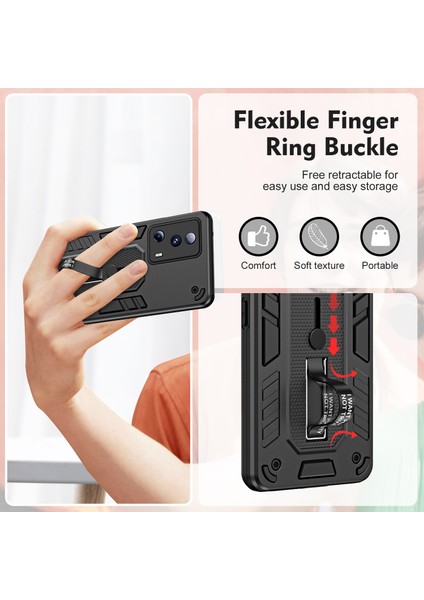 Xiaomi 13 Lite/civi 2 5g Gizli Kickstand Kapak Silikon Halka Kayışı Tpu+Pc Mobile Case Black (Yurt Dışından) modelleri