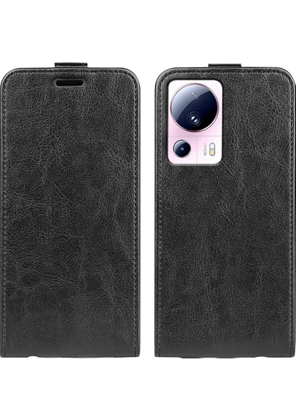 Xiaomi Için 13 Lite/civi 2 5g Kart Tutucu Dikey Flip Telefon Kılıfı Çılgın At Dokusu Pu Deri Kapak Black (Yurt Dışından)