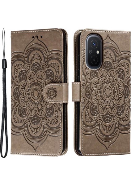 Xiaomi Redmi Için 12C 4g Deri Cüzdan Telefon Kapağı Mandala Baskalı Damla Geçirmez Stand Case-Grey (Yurt Dışından)