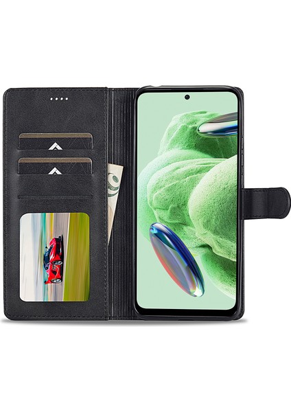 Xiaomi Redmi Için Deri Telefon Kılıfı Not 12 5g (Global)/(Hindistan)/(Çin)/poco X5 5g, Buzağı Doku Cüzdan Stand Stand Anti-Fall Telefon Kapak Black (Yurt Dışından)