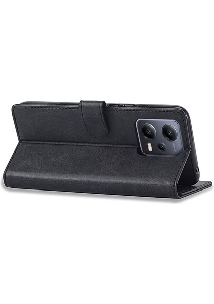 Xiaomi Redmi Için Deri Telefon Kılıfı Not 12 5g (Global)/(Hindistan)/(Çin)/poco X5 5g, Buzağı Doku Cüzdan Stand Stand Anti-Fall Telefon Kapak Black (Yurt Dışından)