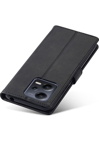 Xiaomi Redmi Için Deri Telefon Kılıfı Not 12 5g (Global)/(Hindistan)/(Çin)/poco X5 5g, Buzağı Doku Cüzdan Stand Stand Anti-Fall Telefon Kapak Black (Yurt Dışından)