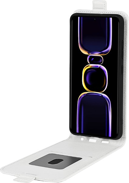 Xiaomi Poco F5 Pro 5g/redmi K60 Pro 5G/K60 5g Pu Deri Çılgın At Dokusu Dikey Flip Telefon Kapak Kartı Tutucu-Beyaz (Yurt Dışından) modelleri