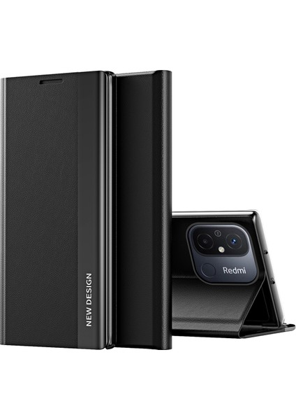 Xiaomi Redmi Için 12C 4g Pu Deri Deri Flip Stand Telefon Kapağı Elektraptaşlama Şok Geçirmez Kasa-Siyah (Yurt Dışından)