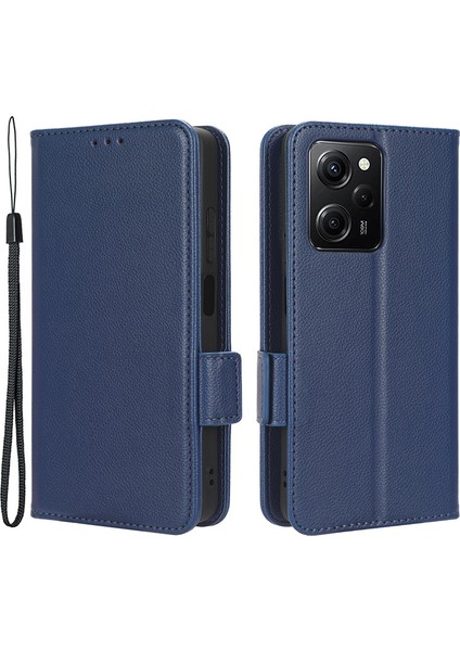 Xiaomi Redmi Için Note 12 Pro 5g /not 12 Pro Hız 5g /poco X5 Pro 5g Litchi Doku Pu Deri Deri Flip Telefon Kılıf Standı Manyetik Kapatma Şok Geçirmez Cüzdan Kapağı Strap-Dark Mavi (Yurt Dışından)