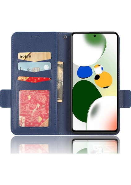 Xiaomi Redmi Için Note 12 Pro 5g /not 12 Pro Hız 5g /poco X5 Pro 5g Litchi Doku Pu Deri Deri Flip Telefon Kılıf Standı Manyetik Kapatma Şok Geçirmez Cüzdan Kapağı Strap-Dark Mavi (Yurt Dışından)