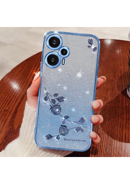 Xiaomi Redmi Için Note 12 Turbo/poco F5 5g Tpu Telefon Kapağı Çiçek Rhinestone Gradient Glitter Case-Blue (Yurt Dışından)