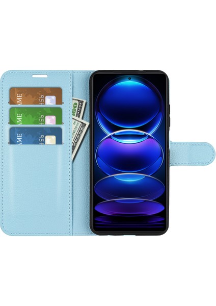 Xiaomi Redmi Için Note 12 Pro 5g/note 12 Pro Speed ​​5g/poco X5 Pro 5g Litchi Doku Pu Deri Deri Cüzdan Telefon Stand Kapak-Blue (Yurt Dışından)