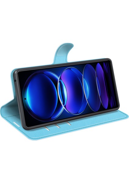 Xiaomi Redmi Için Note 12 Pro 5g/note 12 Pro Speed ​​5g/poco X5 Pro 5g Litchi Doku Pu Deri Deri Cüzdan Telefon Stand Kapak-Blue (Yurt Dışından)