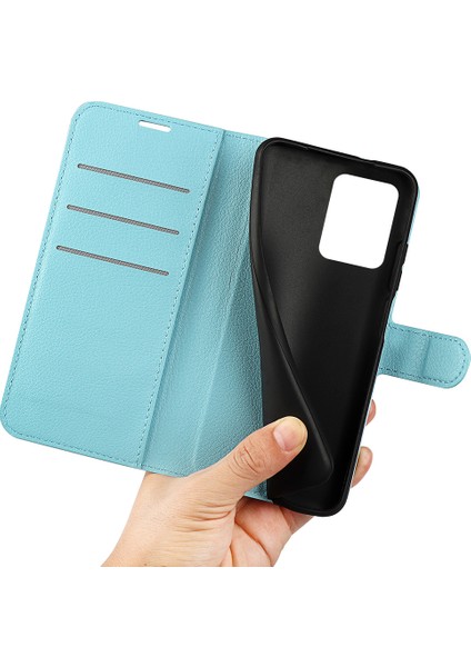 Xiaomi Redmi Için Note 12 Pro 5g/note 12 Pro Speed ​​5g/poco X5 Pro 5g Litchi Doku Pu Deri Deri Cüzdan Telefon Stand Kapak-Blue (Yurt Dışından)