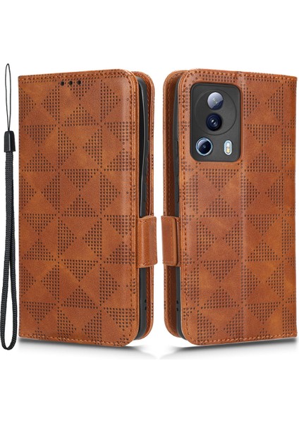 Xiaomi 13 Lite/civi 2 5g Deri Telefon Cüzdan Kılıfı Baskılı Üçgen Desen Standı Akıllı Telefon Kapak-Kahverengi (Yurt Dışından)