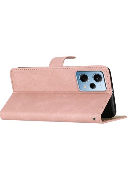 Xiaomi Için Poco X5 Pro 5g/redmi Note 12 Pro Speed ​​5g/not 12 Pro 5g Çılgın At Doku Deri Deri Cüzdan Kapağı Baskılı Çizgiler Katlama Stand Vaka Gül Altın (Yurt Dışından)