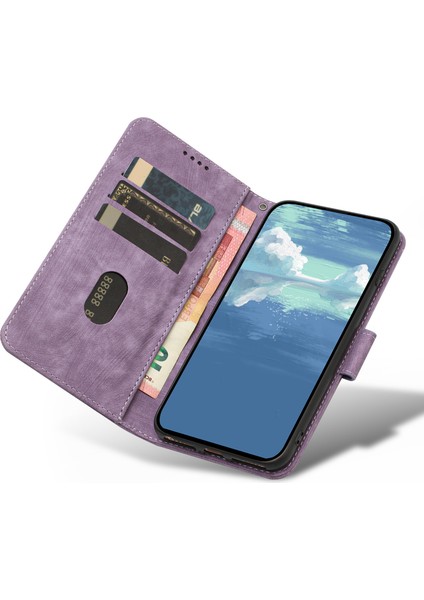 Xiaomi Için Redmi A1+ 4g/a2+ 4g/poco C50 4g Cüzdan Telefon Kılıfı Stripe Desen Anti-Drop Folio Kapak Manyetik Toka Pu Deri Stand Kabuğu Strap-Purple ile (Yurt Dışından)