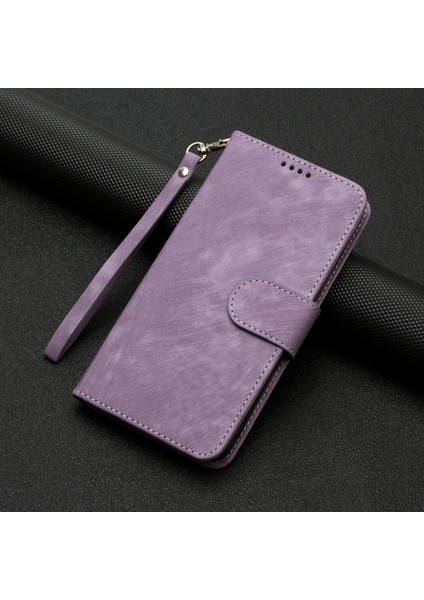 Xiaomi Için Redmi A1+ 4g/a2+ 4g/poco C50 4g Cüzdan Telefon Kılıfı Stripe Desen Anti-Drop Folio Kapak Manyetik Toka Pu Deri Stand Kabuğu Strap-Purple ile (Yurt Dışından)
