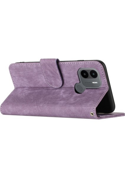 Xiaomi Için Redmi A1+ 4g/a2+ 4g/poco C50 4g Cüzdan Telefon Kılıfı Stripe Desen Anti-Drop Folio Kapak Manyetik Toka Pu Deri Stand Kabuğu Strap-Purple ile (Yurt Dışından)