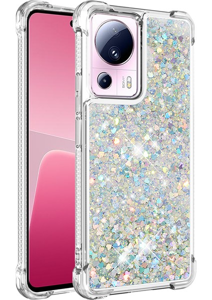 Xiaomi 13 Lite/civi 2 5g Yumuşak Tpu Kasa Sıvı Bling Parıltı Akan Telefon Kapağı-Silver/kalpler (Yurt Dışından)