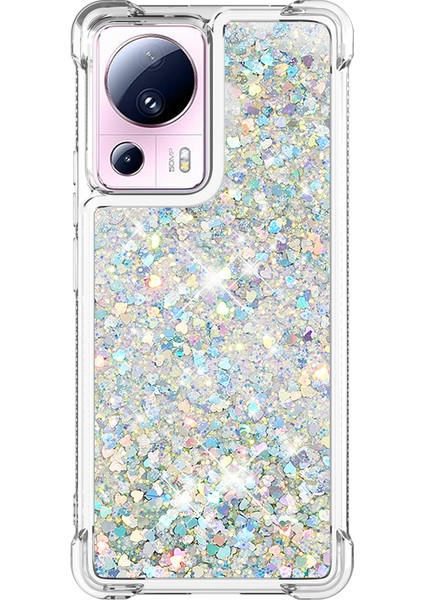 Xiaomi 13 Lite/civi 2 5g Yumuşak Tpu Kasa Sıvı Bling Parıltı Akan Telefon Kapağı-Silver/kalpler (Yurt Dışından) modelleri